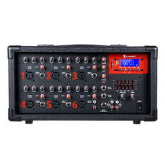 Consola amplificadora 2,400 W PMPO 6 canales con Bluetooth