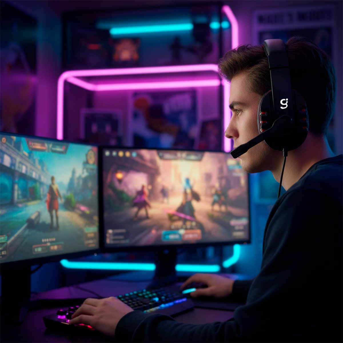 Audífonos diadema gamer alámbricos con micrófono ajustable, negros