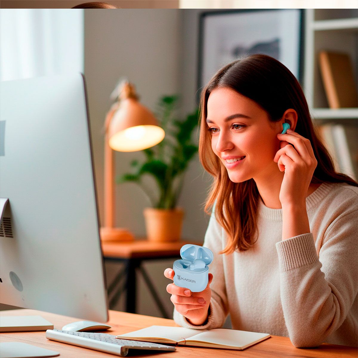 Audífonos True Wireless con batería recargable, azul