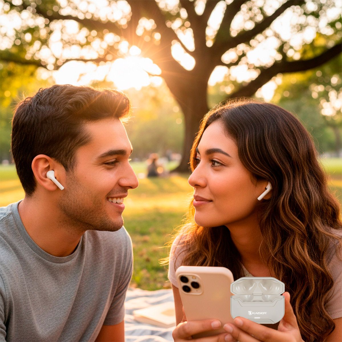 Audífonos inalámbricos TWS Bluetooth hasta 28 hrs con ecualizador IPX4 beige