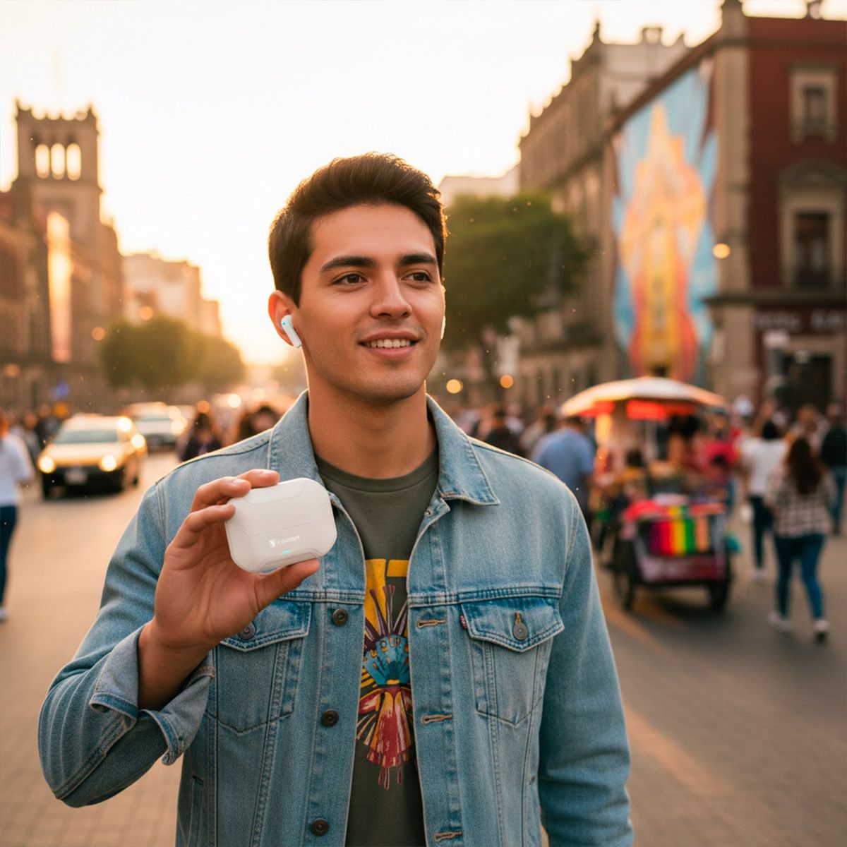 Audífonos inalámbricos TWS Bluetooth hasta 28 hrs con ecualizador IPX4 beige
