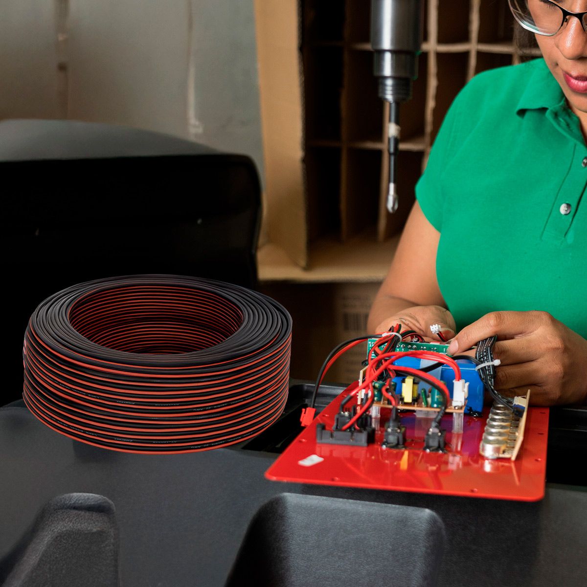 Cable bicolor de 22 AWG para sonido móvil con rollo 100 m