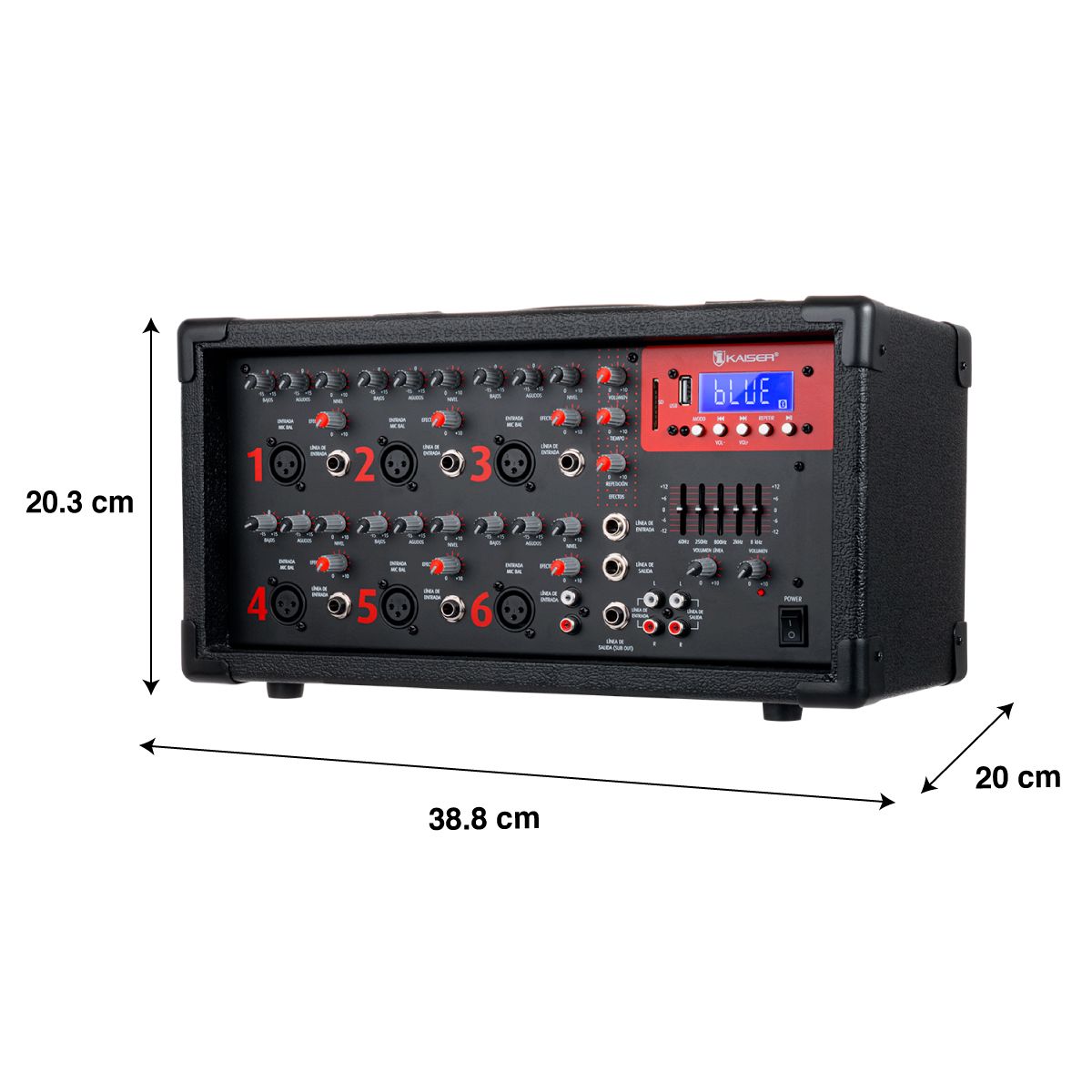 Consola amplificadora 2,400 W PMPO/300 W RMS 6 canales con Bluetooth