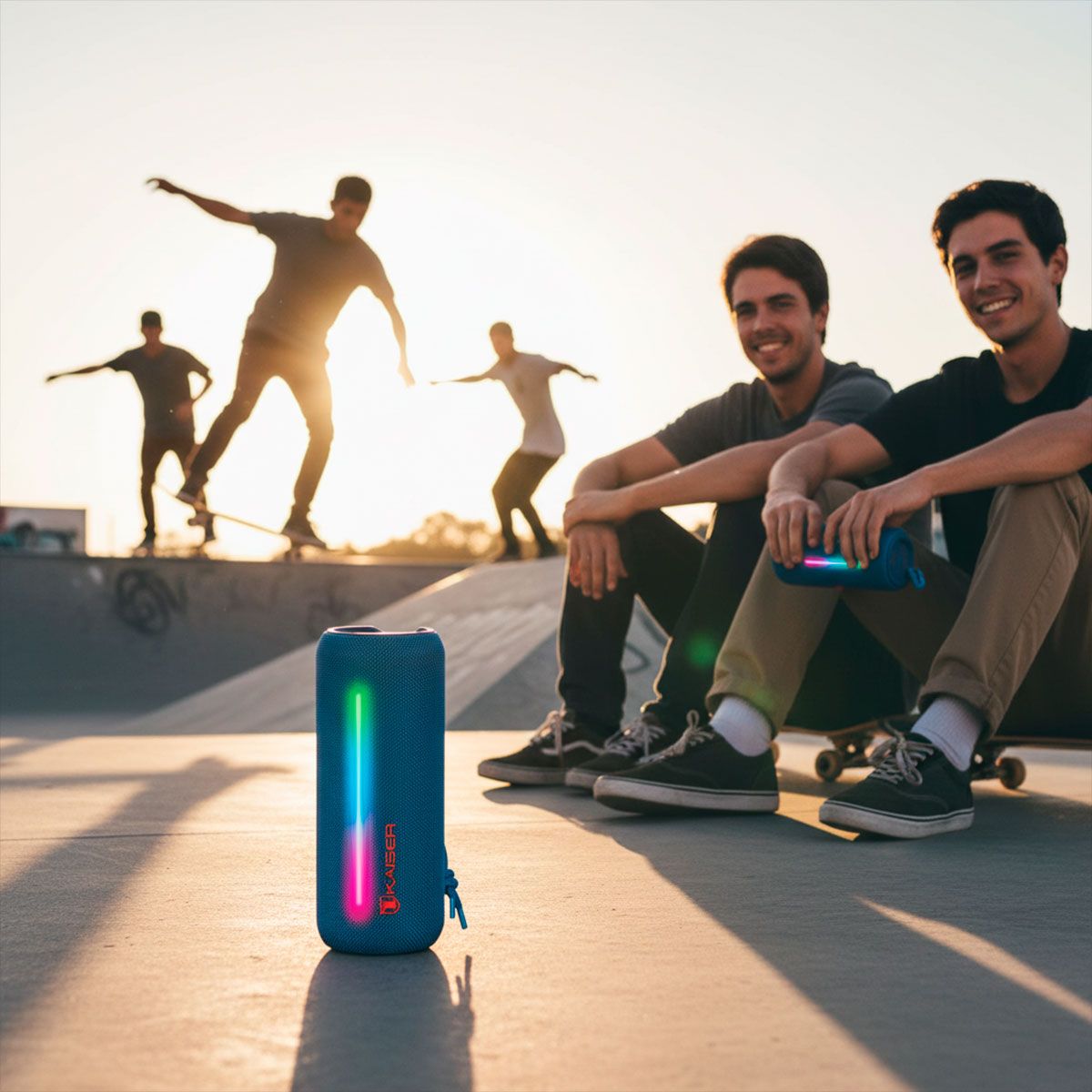 Bocina Bluetooth® cilindro 20 W RMS IPX5 impermeable, azul