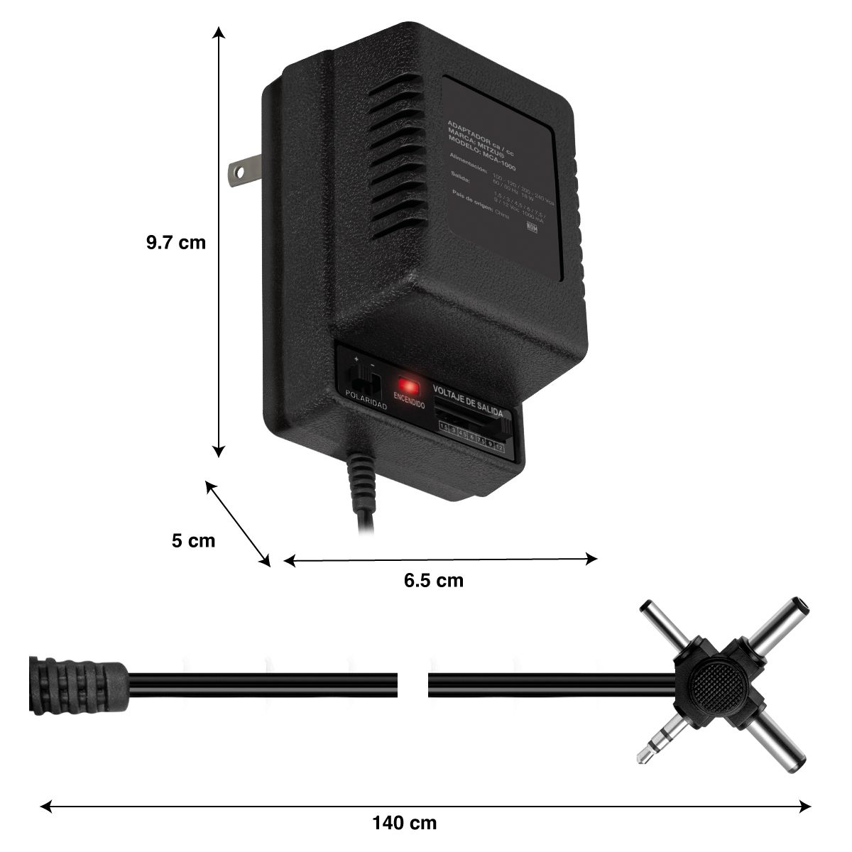 Eliminador múltiple salida 1.5 a 12 Vcc 1000MA, 7 conectores