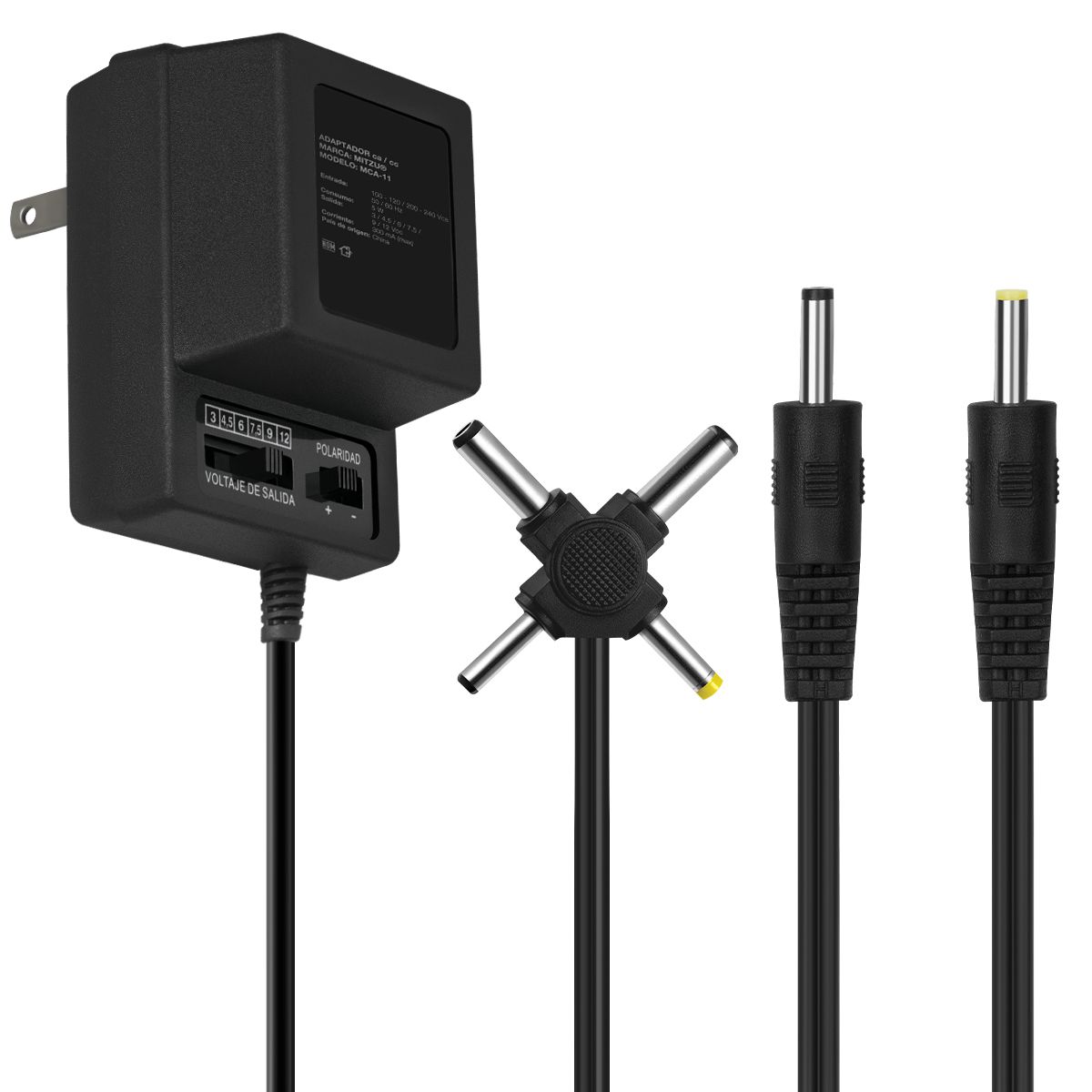 Eliminador múltiple salida 3 a 12 Vcc 300MA y 6 conectores