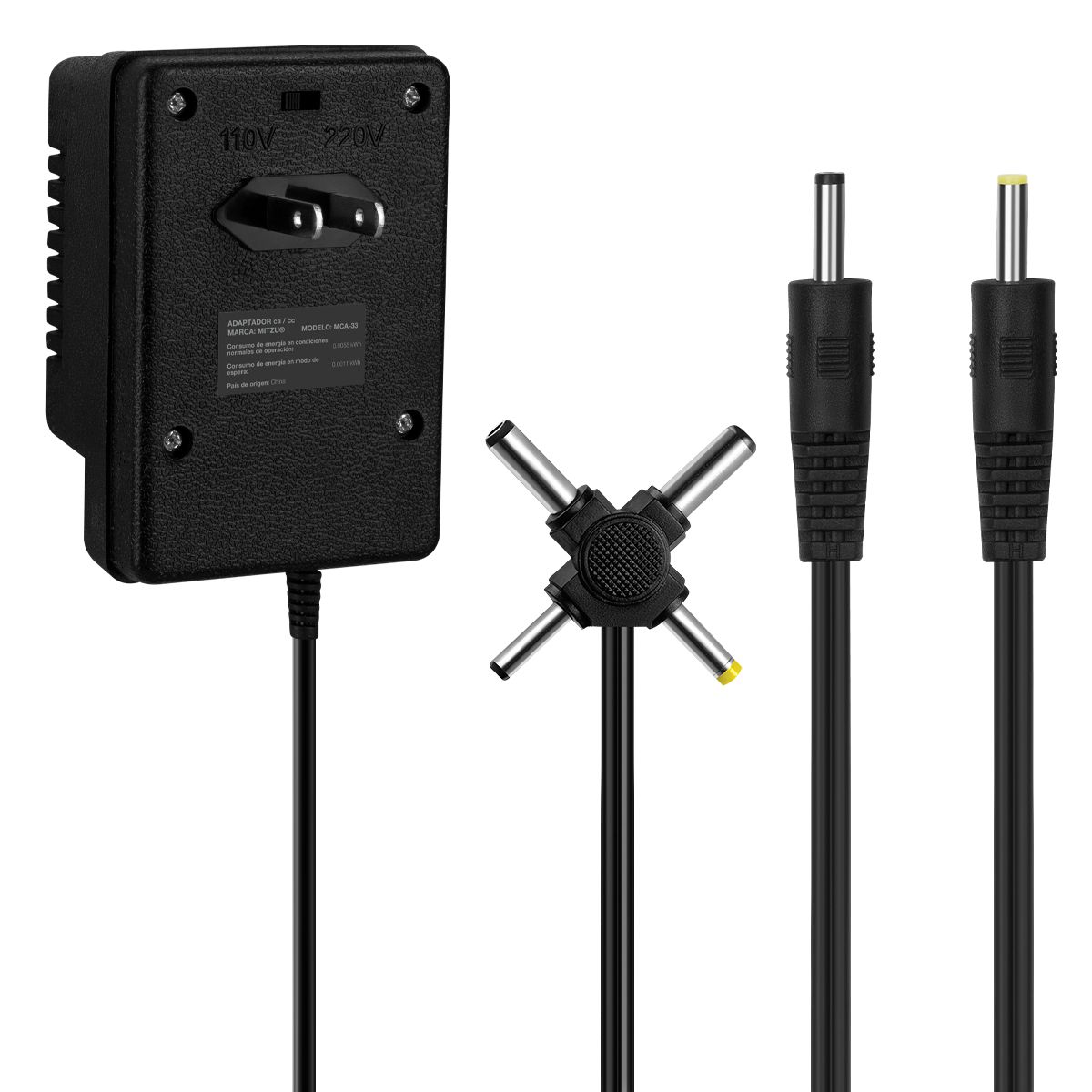 Eliminador de voltaje de 3 a 12 Vcc y 6 conectores 500MA