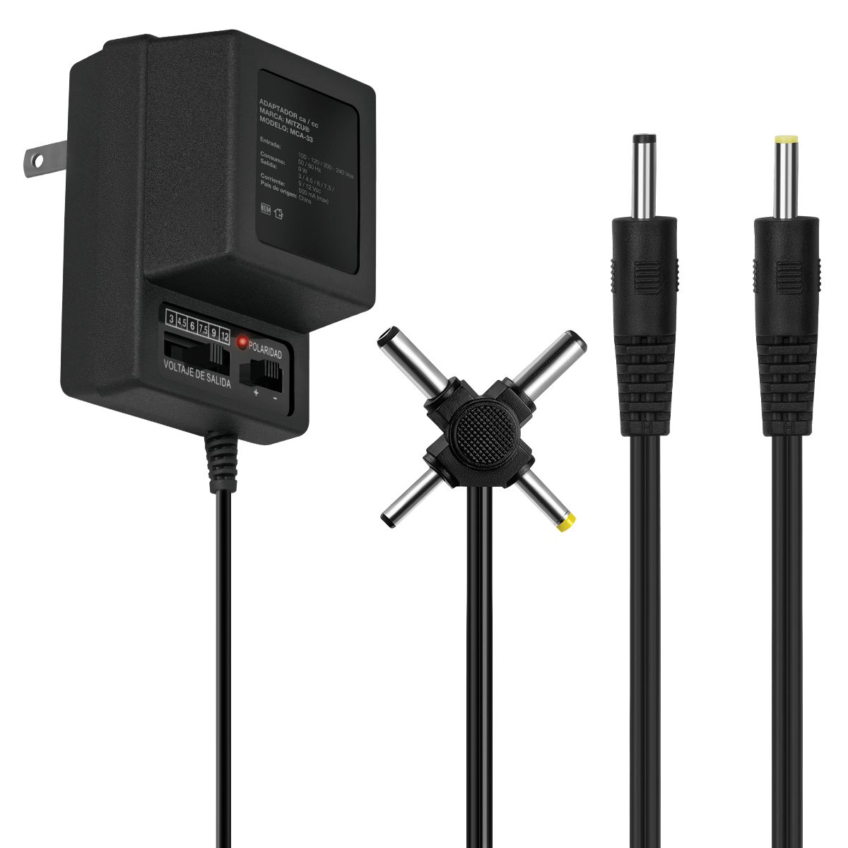 Eliminador de voltaje de 3 a 12 Vcc y 6 conectores 500MA