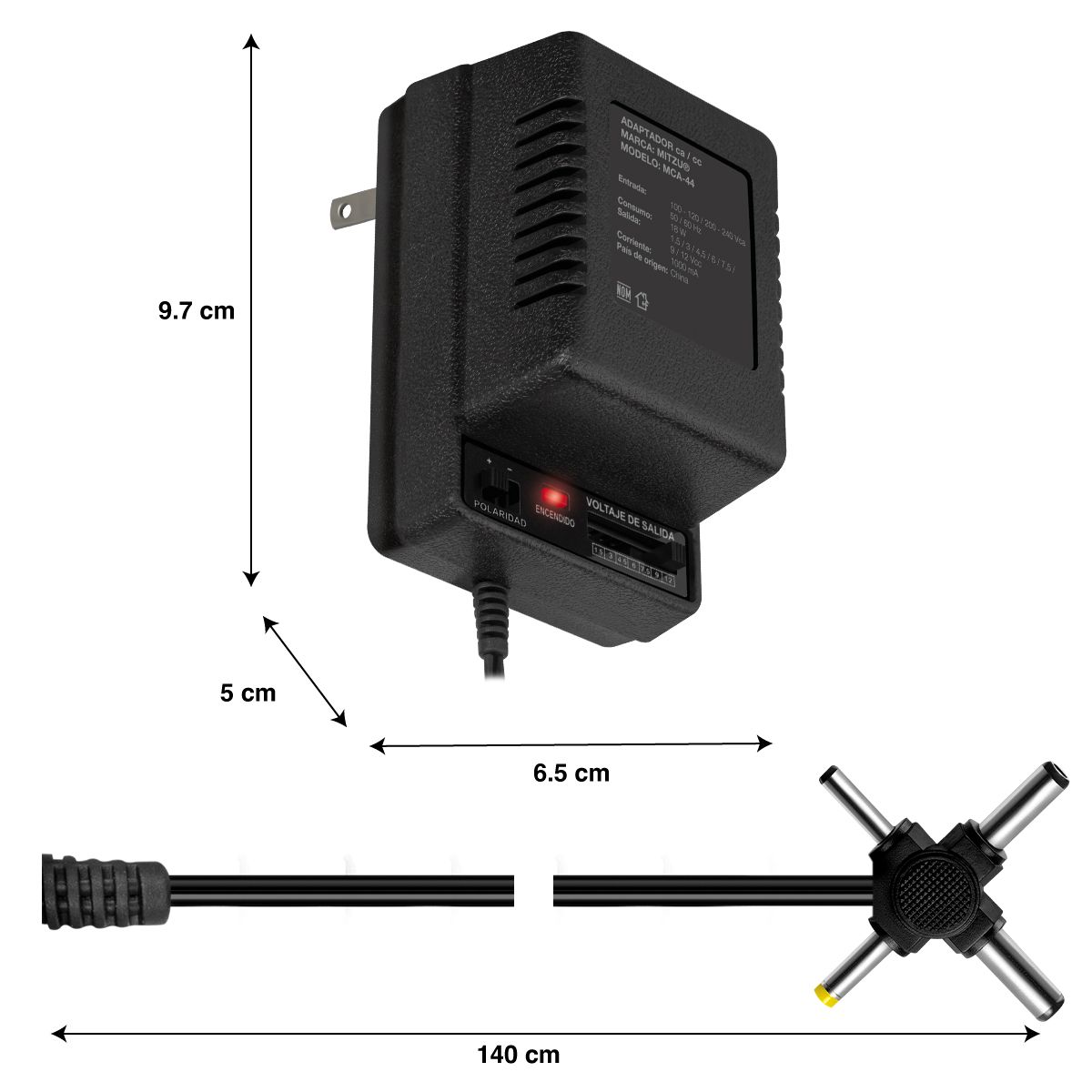 Eliminador múltiple salida 1.5 a 12 V 1000MA y 6 conectores