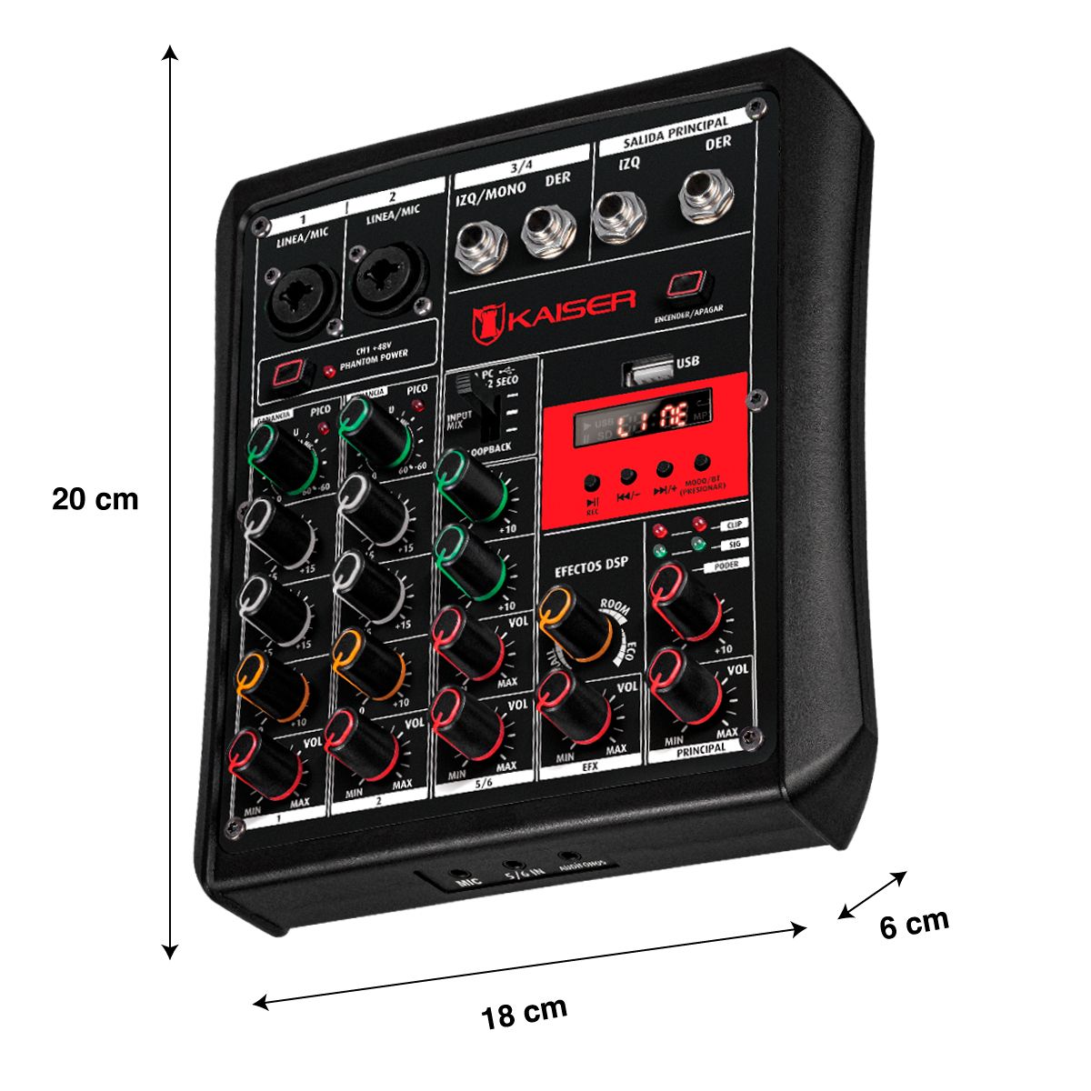Mezcladora de audio Bluetooth® multifunción 6 canales 15 m