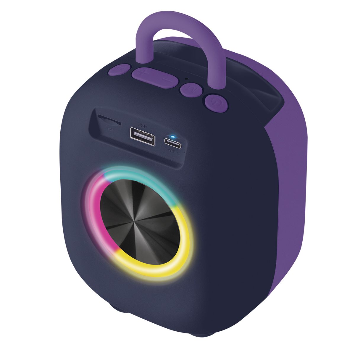 Bocina portátil recargable 15W RMS con reproductor FM morado