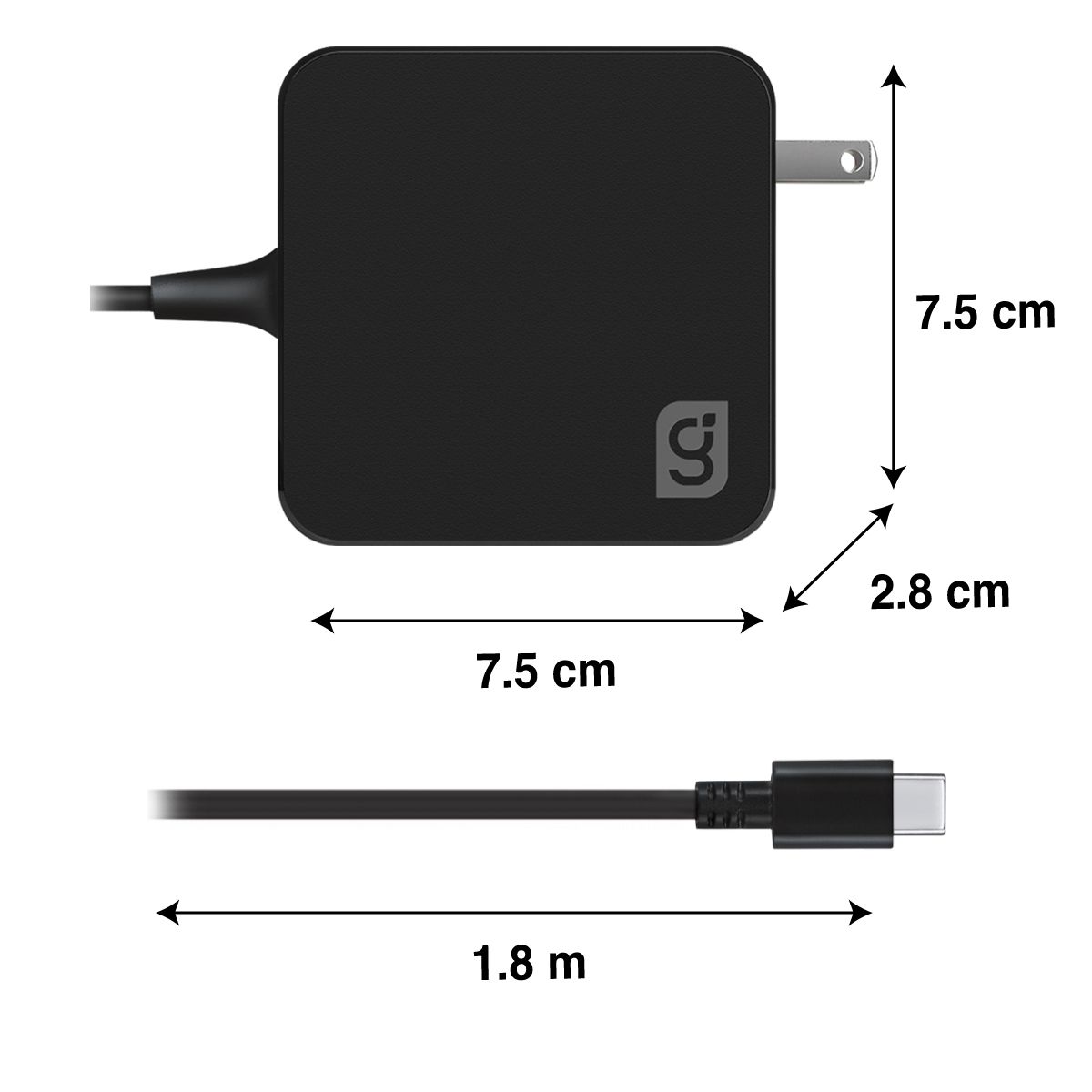 Cargador con cable tipo C 65W carga ultra rápida de 1.8 m