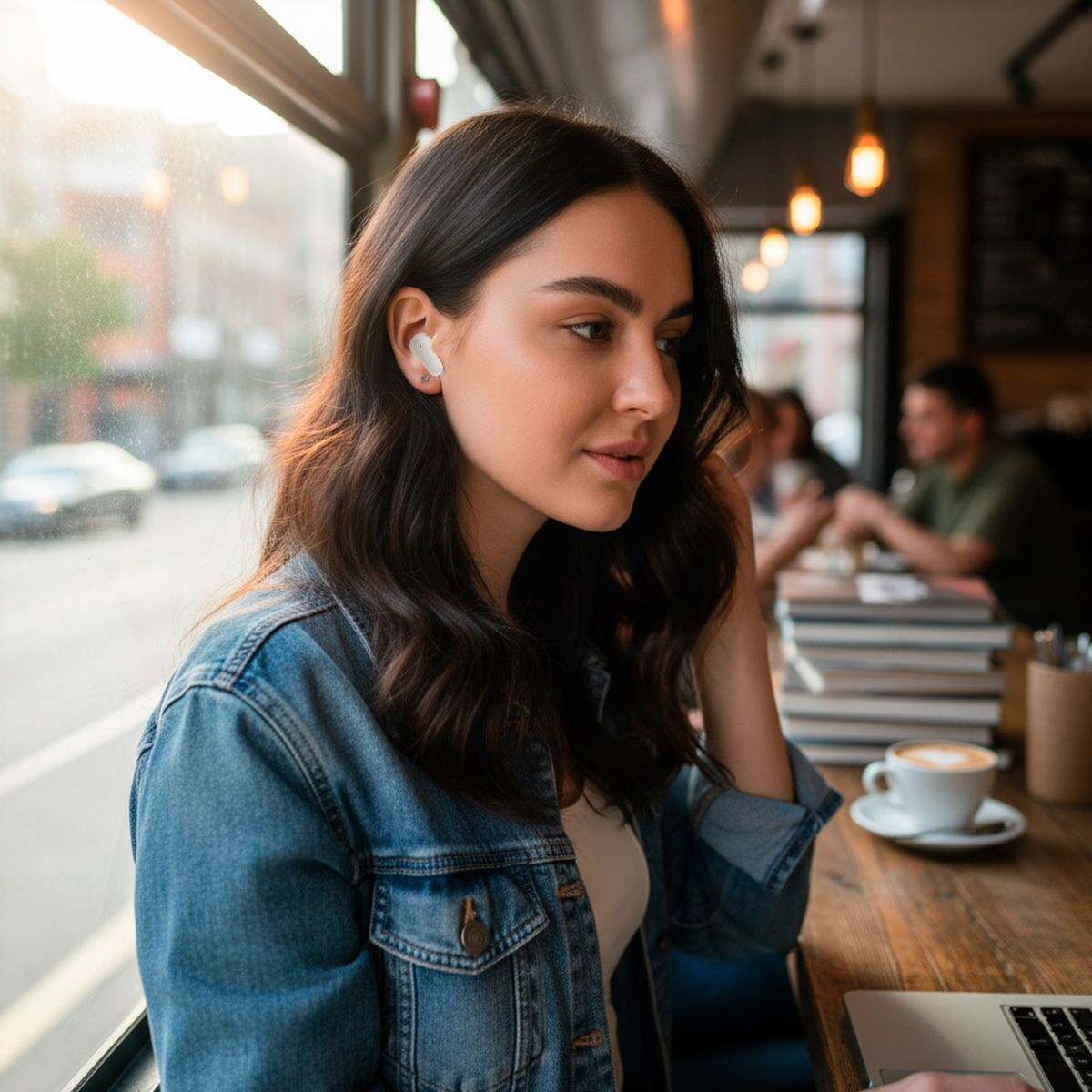 Audífonos true wireless Bluetooth® ANC IPX4 con cuatro micrófonos hasta 28 hrs- beige