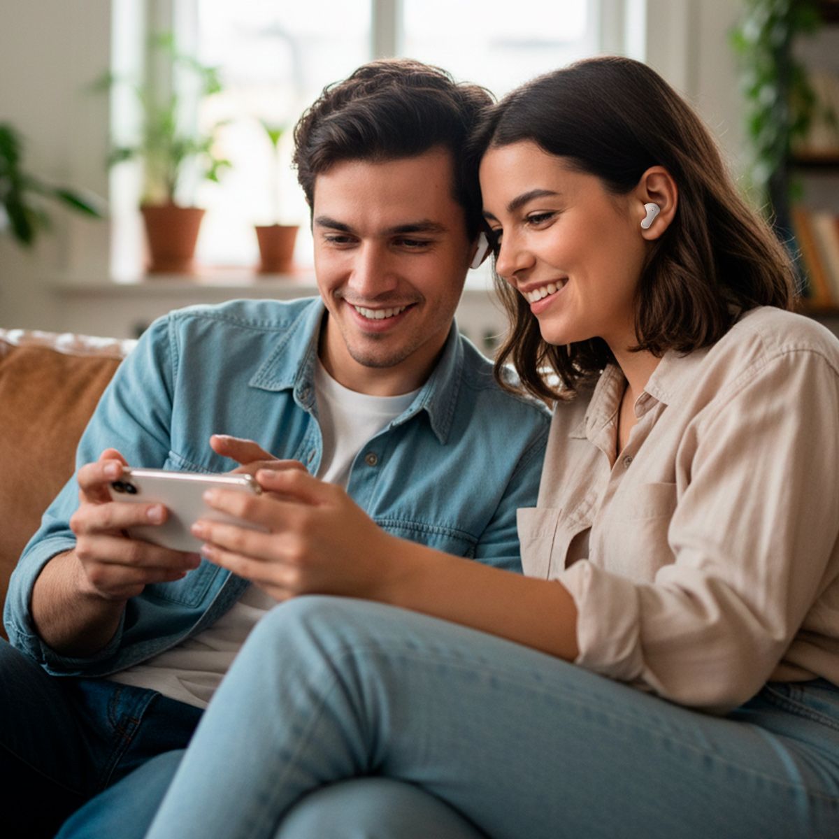 Audífonos true wireless Bluetooth® ANC IPX4 con cuatro micrófonos hasta 28 hrs- beige