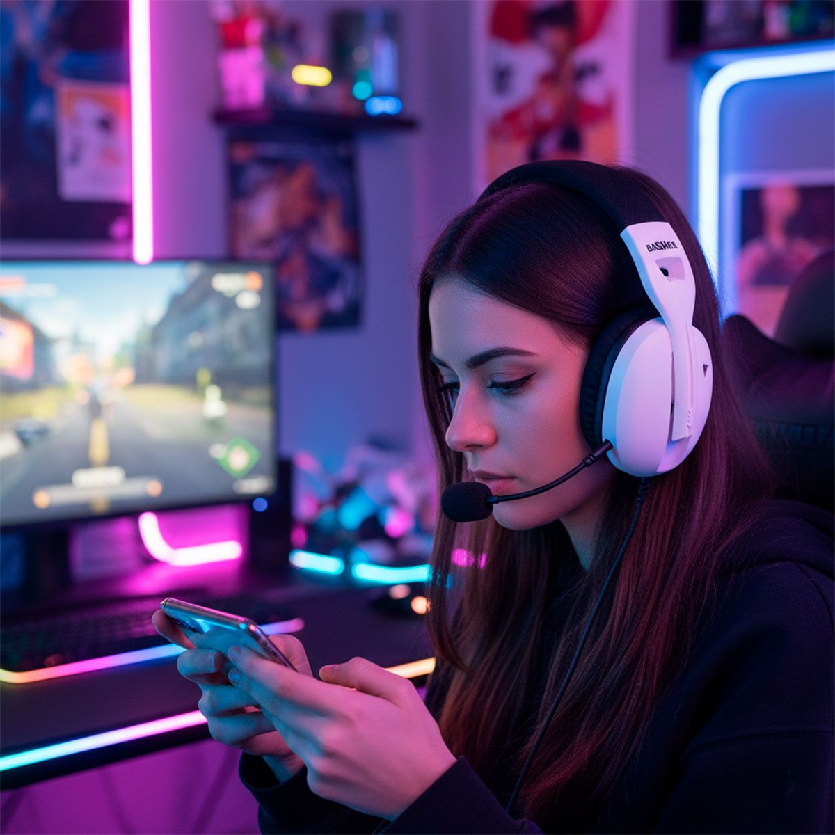 Diadema gamer con micrófono ajustable - blanco