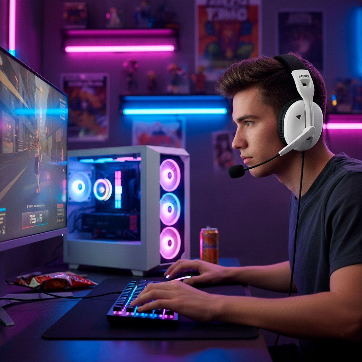 Diadema gamer con micrófono ajustable - blanco