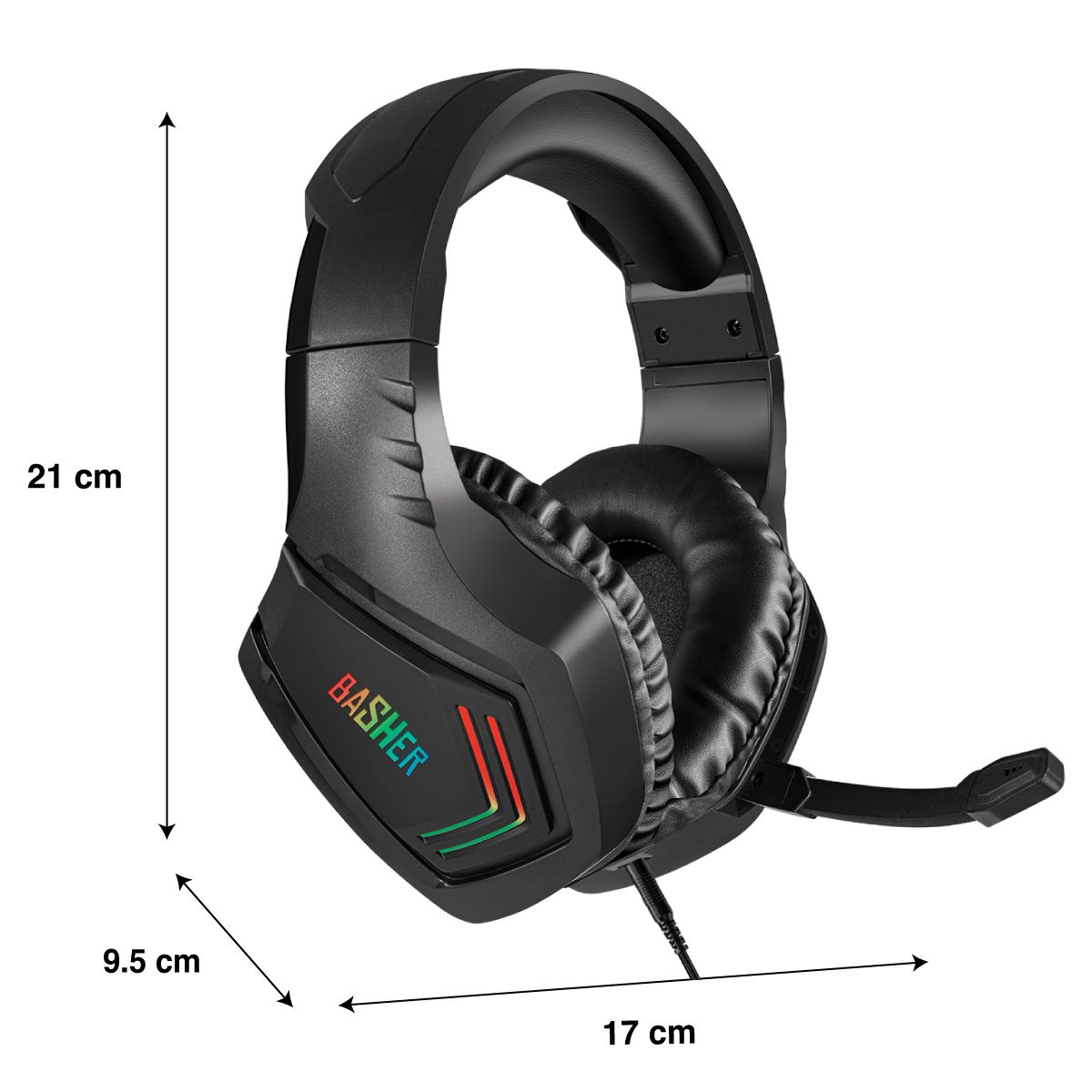 Diadema gamer con luz led con micrófono ajustable - negro