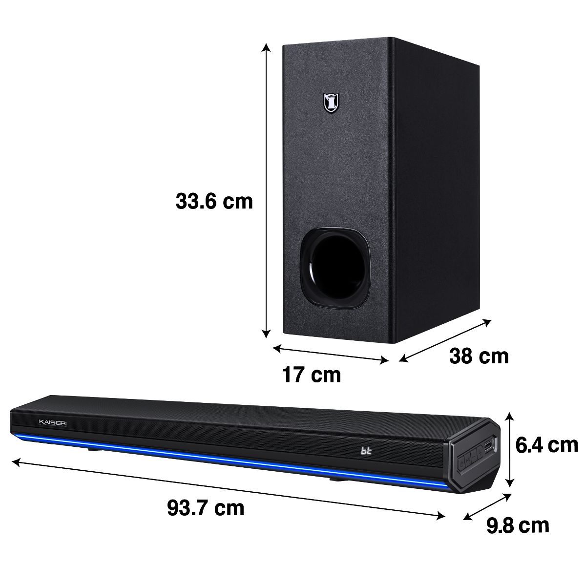 Barra de sonido Bluetooth® 60 W RMS con subwoofer y control remoto
