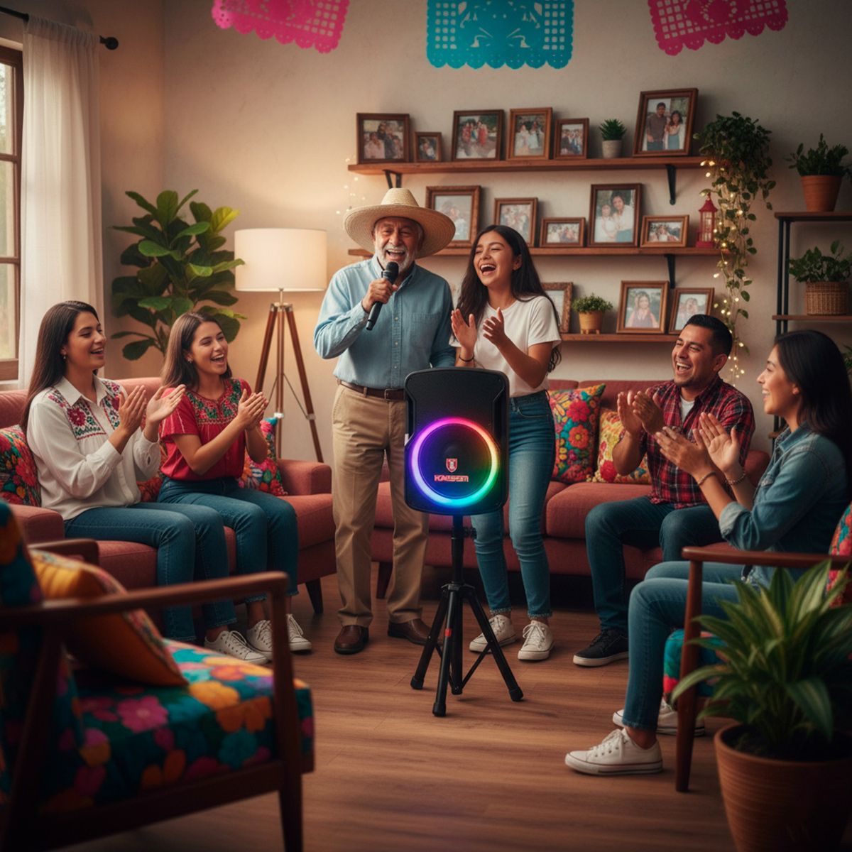 Bafle profesional 15” 25,000 W PMPO, micrófono alámbrico y tripié