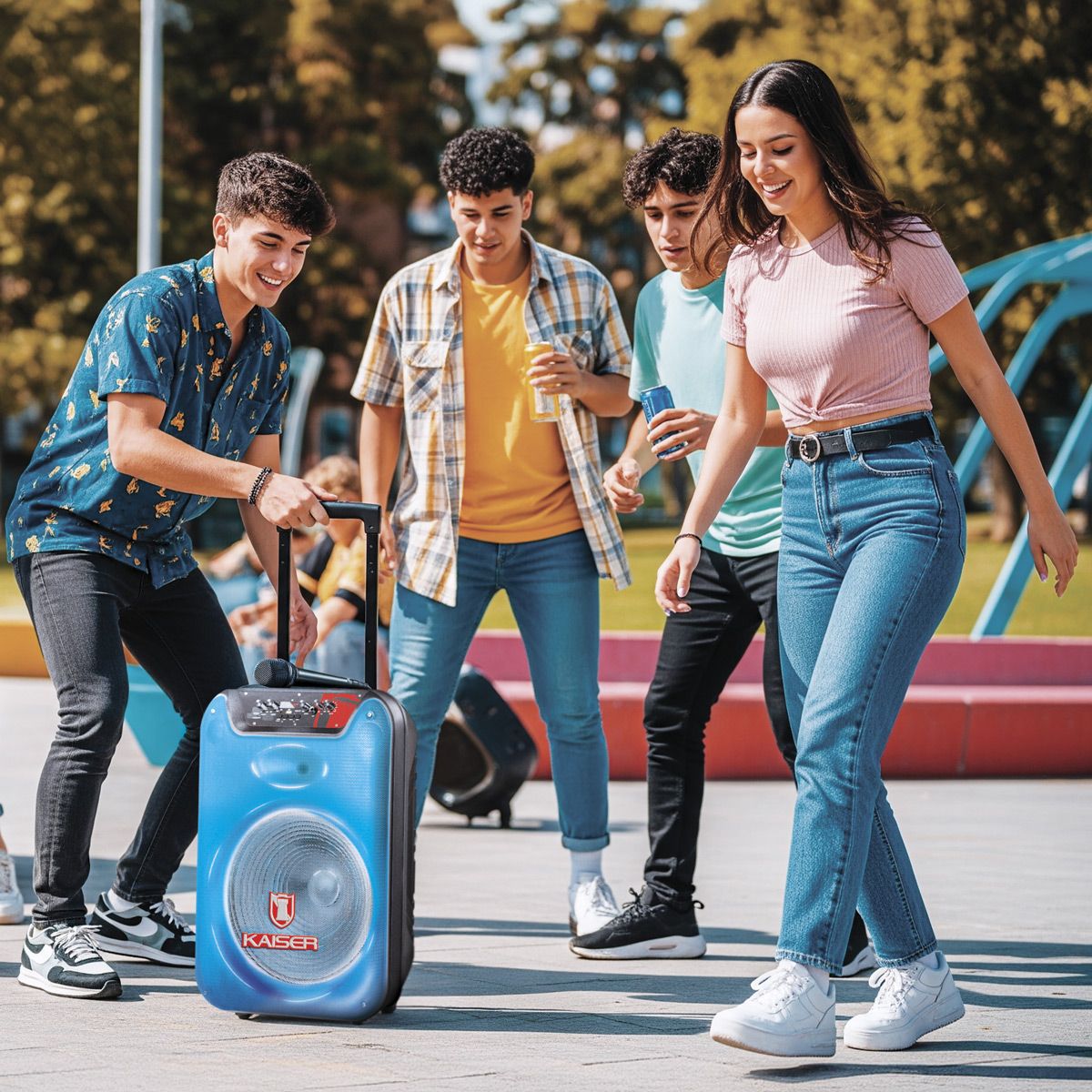 Bafle 15" 25,000 W PMPO con llantas y micrófono
