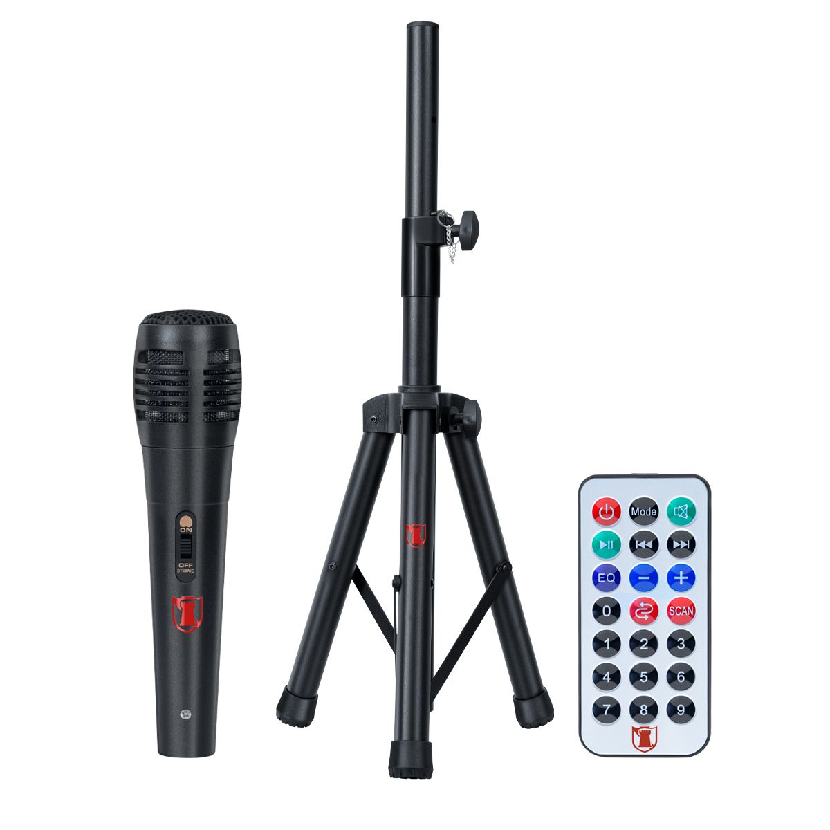 Bafle profesional recargable 15" 50W RMS con tripie y micrófono alámbrico