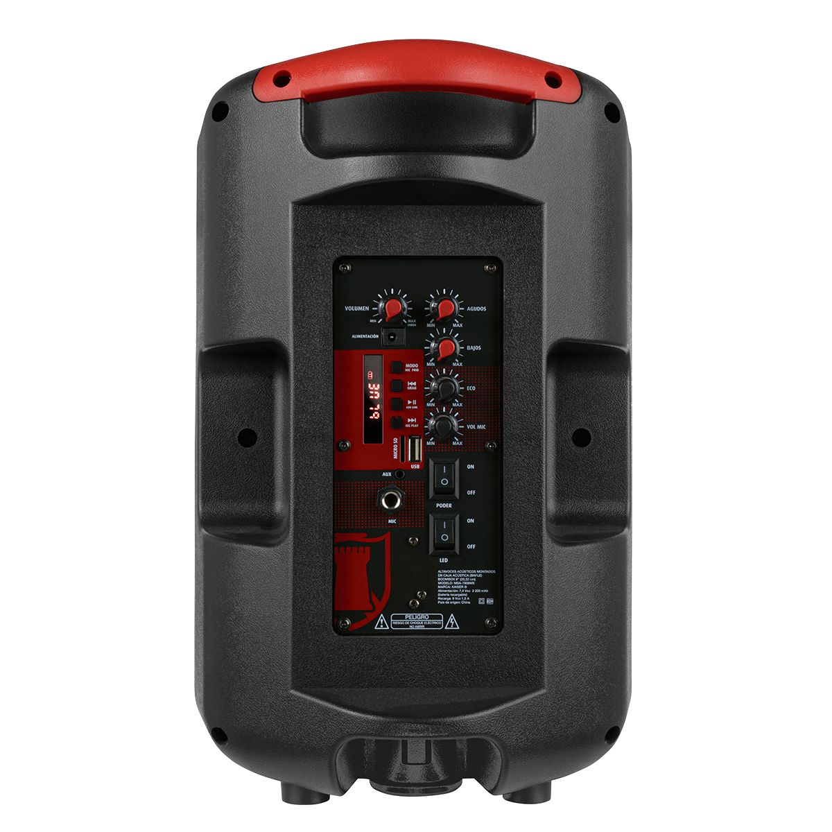 Bafle de 8" 15,000 W PMPO con micrófono alámbrico, asa roja