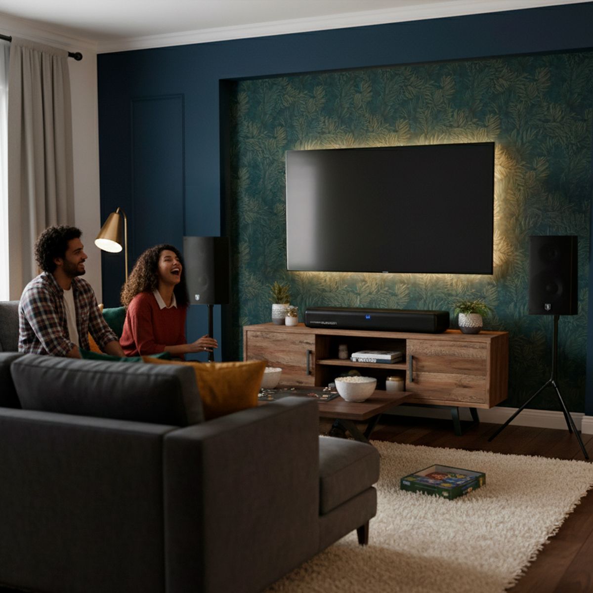 Barra de sonido 120W RMS Bluetooth® con 2 subwoofer y tripié Inalámbrico