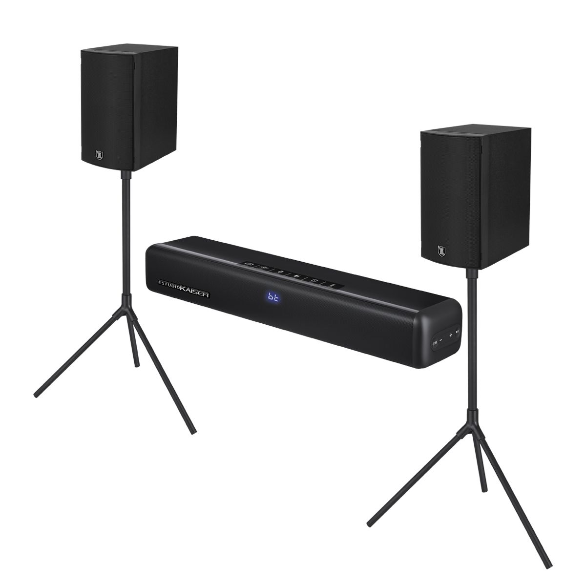 Barra de sonido 120W RMS Bluetooth® con 2 subwoofer y tripié Inalámbrico
