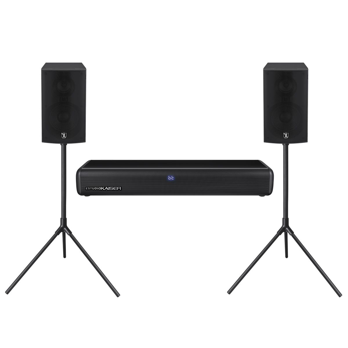 Barra de sonido 120W RMS Bluetooth® con 2 subwoofer y tripié Inalámbrico