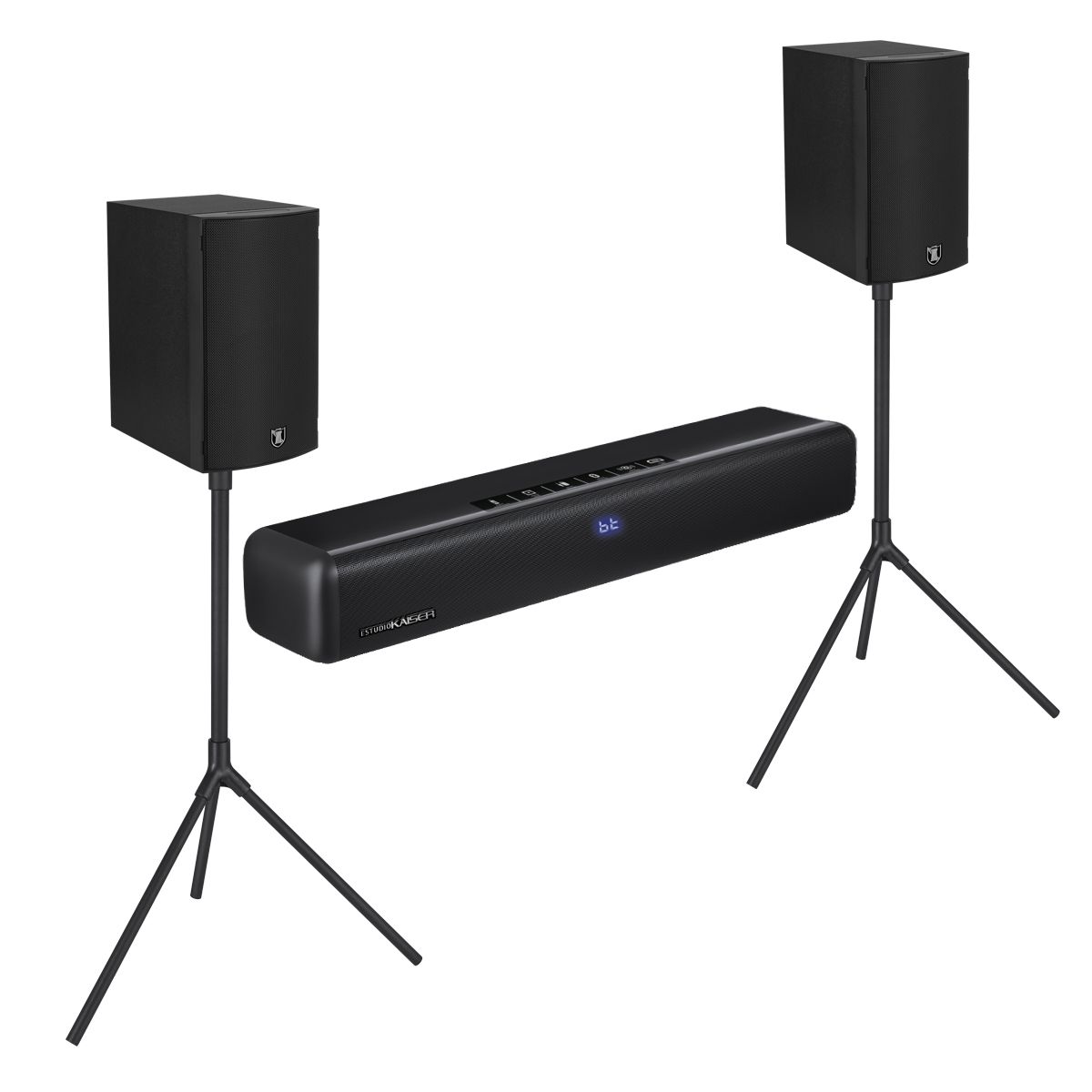 Barra de sonido 120W RMS Bluetooth® con 2 subwoofer y tripié Inalámbrico