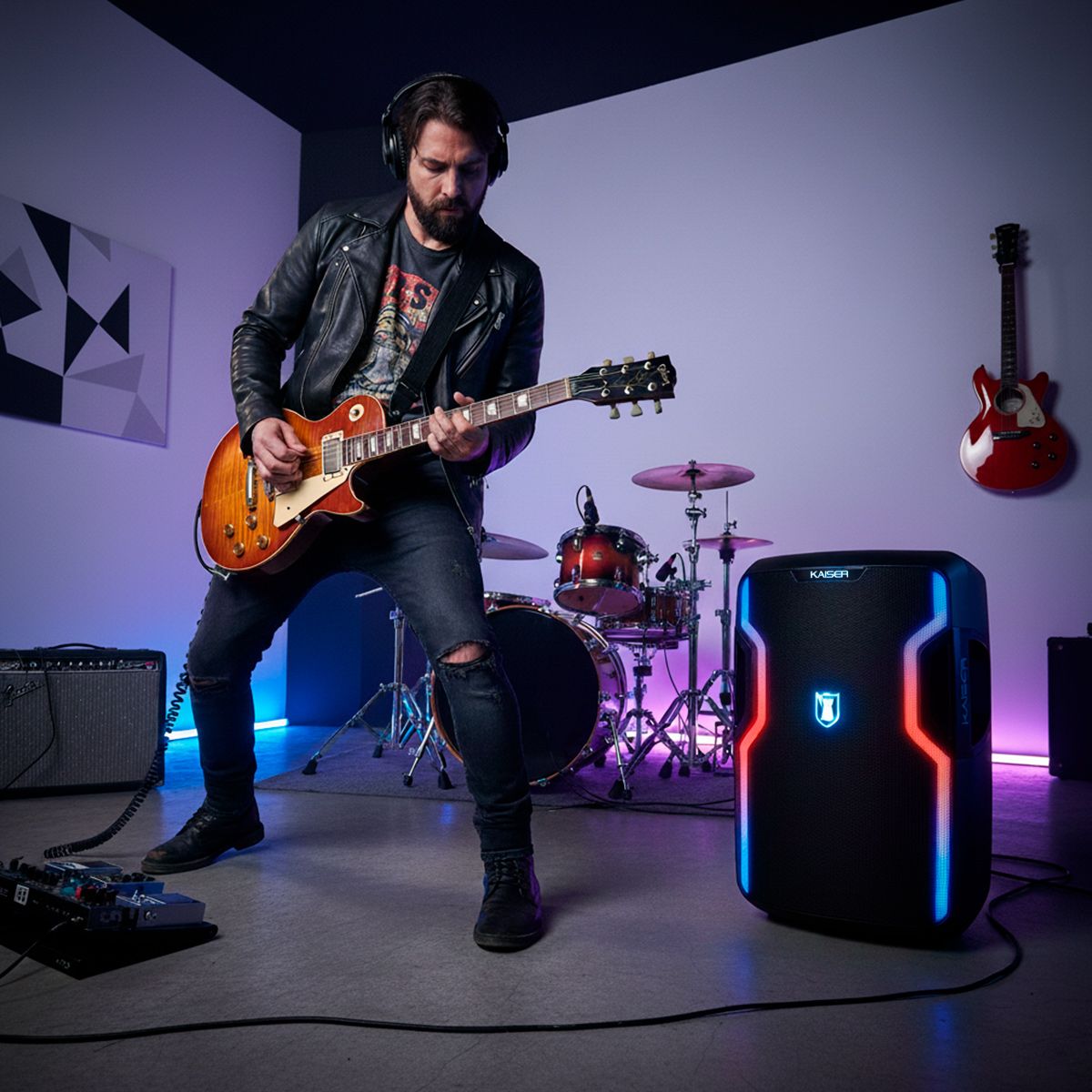 Bafle profesional recargable 15" 50 W RMS con tripié y micrófono alámbrico